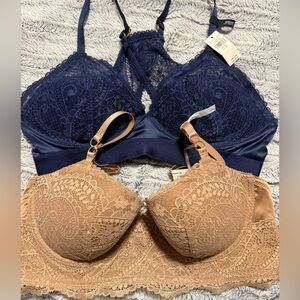 Aerie Lace Bra Bundle - Navy and Tan 34D